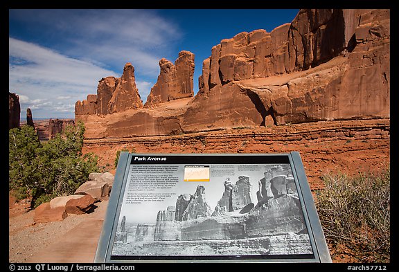 Intepretative sign, Park Avenue. Arches National Park, Utah, USA.