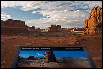 Intepretative sign, Courthouse towers. Arches National Park, Utah, USA. (color)