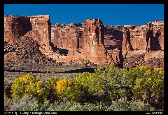 Courthouse wash and Courthouse towers in autumn. Arches National Park (color)