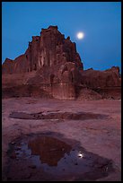 Courthouse tower and moon at night. Arches National Park ( color)