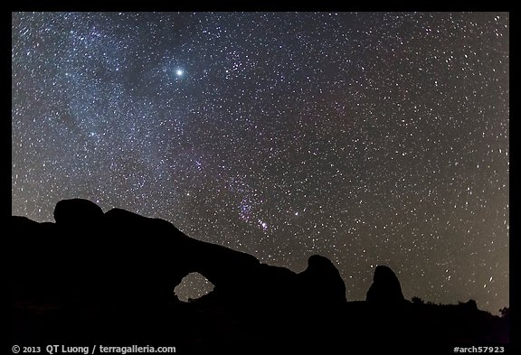 North Window under starry sky at night. Arches National Park (color)