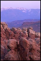 Fiery Furnace and La Sal Mountains at sunset. Arches National Park, Utah, USA.