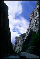 View of canyon walls from  Gunisson river. Black Canyon of the Gunnison National Park, Colorado, USA. (color)