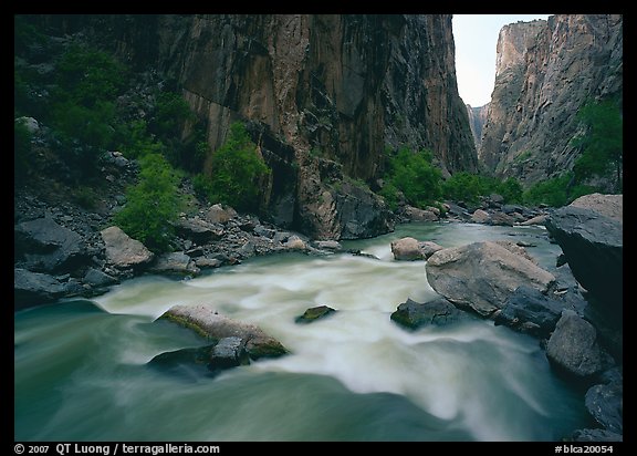 Gunisson River flowing beneath steep canyon walls. Black Canyon of the Gunnison National Park (color)
