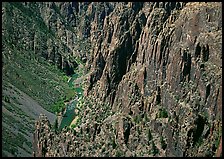 Rock spires and Gunisson River from above. Black Canyon of the Gunnison National Park, Colorado, USA.