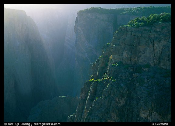 Narrowest part of canyon backlit in  afternoon. Black Canyon of the Gunnison National Park (color)