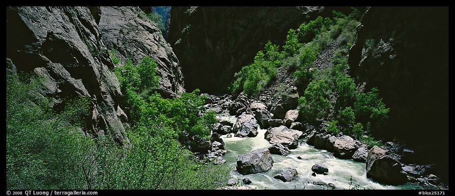 Gorge bottom and Gunnisson River. Black Canyon of the Gunnison National Park, Colorado, USA.