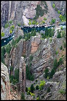 Crags and Gunnison River seen from above. Black Canyon of the Gunnison National Park, Colorado, USA. (color)