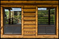 Oak Flats, South Rim visitor center window reflexion. Black Canyon of the Gunnison National Park, Colorado, USA. (color)