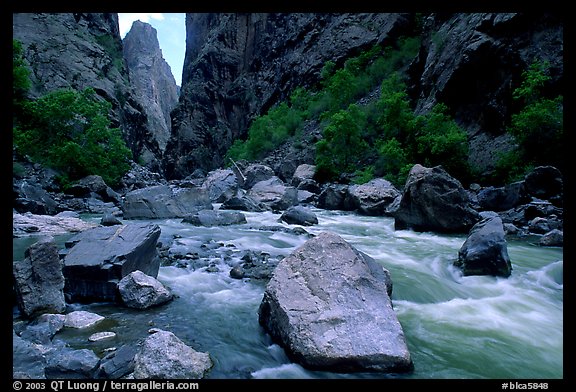 Boulders in  Gunisson river near the Narrows. Black Canyon of the Gunnison National Park, Colorado, USA.