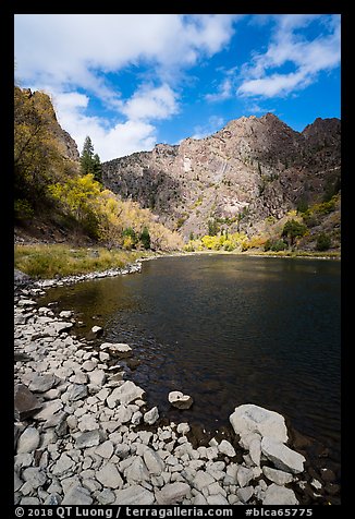 Gunnison River shore and cliffs at East Portal in the fall. Black Canyon of the Gunnison National Park (color)