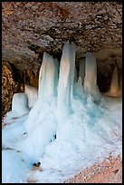 Thick ice stalictites in Mossy Cave. Bryce Canyon National Park, Utah, USA.