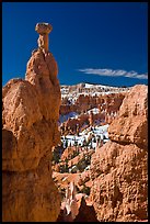 Hoodoos capped by dolomite rocks and amphitheater. Bryce Canyon National Park, Utah, USA. (color)