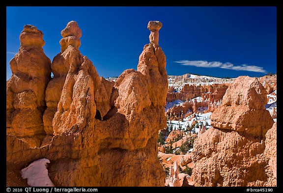 Capped hoodoos and amphitheatre. Bryce Canyon National Park, Utah, USA.