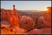 Thor Hammer and rising sun. Bryce Canyon National Park, Utah, USA. (color)