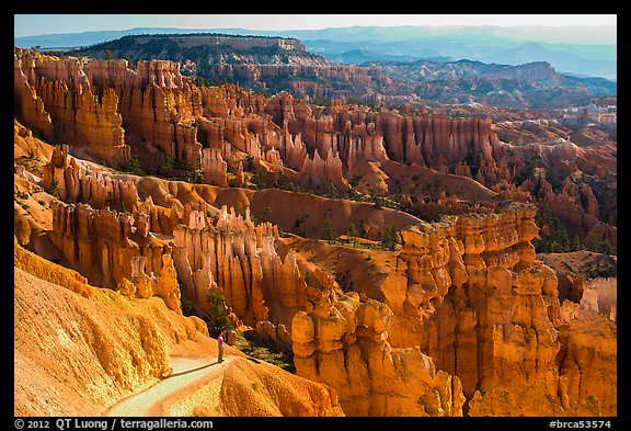 Park visitor looking from Navajo trail. Bryce Canyon National Park, Utah, USA.