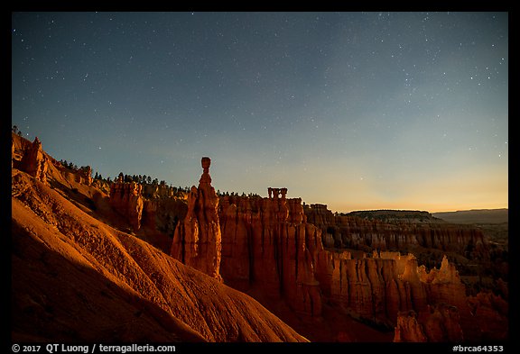 Thor Hammer and amphitheater at night. Bryce Canyon National Park, Utah, USA.