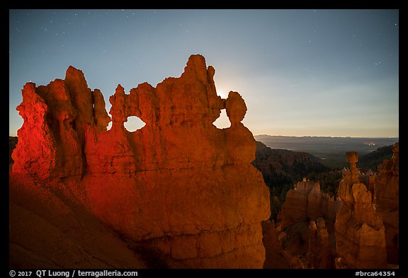 Hoodoos at night with backlight from moon. Bryce Canyon National Park, Utah, USA.