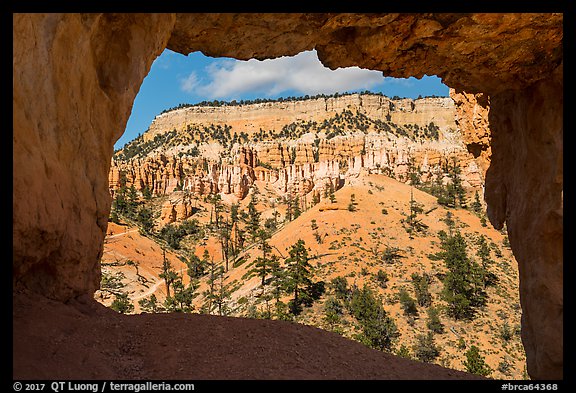 Mesa seen through natural window of Tower Bridge. Bryce Canyon National Park (color)