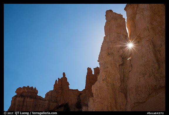 Sun shining between hoodoos. Bryce Canyon National Park (color)