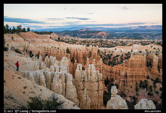 Visitor looking, near Fairyland Point. Bryce Canyon National Park, Utah, USA.