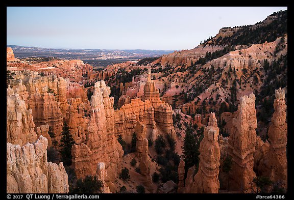 Hooodoos and canyon at dusk, Fairyland Point. Bryce Canyon National Park (color)