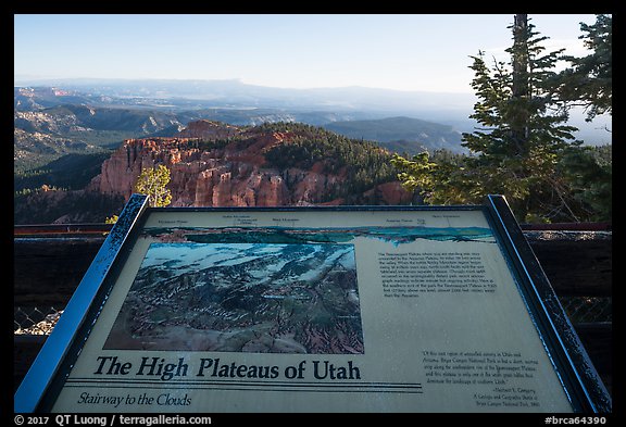 High Plateaus of Utah interpretive sign. Bryce Canyon National Park, Utah, USA.