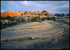 Rock swirls and spires at sunset, Needles District. Canyonlands National Park, Utah, USA.