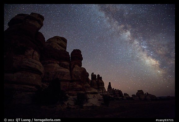 Dollhouse towers and Milky Way, Maze District. Canyonlands National Park (color)