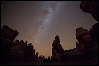 Dollhouse pinnacles and Milky Way, Maze District. Canyonlands National Park, Utah, USA. (color)