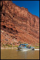 Jetboat and cliffs, Colorado River. Canyonlands National Park, Utah, USA. (color)