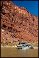 Jetboat and cliffs, Colorado River. Canyonlands National Park, Utah, USA.