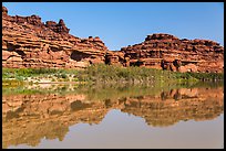 Cliffs reflected in Colorado River. Canyonlands National Park, Utah, USA.