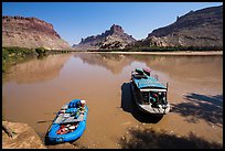 Jetboat and raft on Colorado River. Canyonlands National Park, Utah, USA.