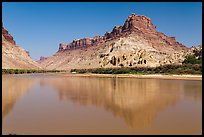 Colorado River at Spanish Bottom with camp in distance. Canyonlands National Park, Utah, USA.