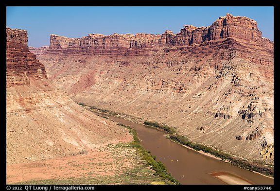 Distant views of rafts floating Colorado River. Canyonlands National Park (color)