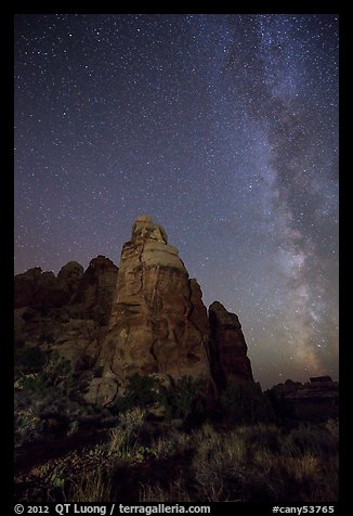 Doll House spires and Milky Way. Canyonlands National Park, Utah, USA.