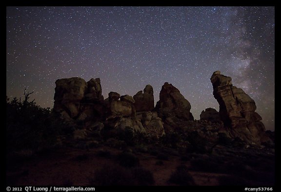 Dollhouse and starry sky at night. Canyonlands National Park, Utah, USA.