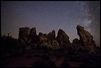 Dollhouse and starry sky at night. Canyonlands National Park, Utah, USA. (color)
