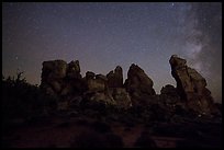 Dollhouse and starry sky at night. Canyonlands National Park, Utah, USA.