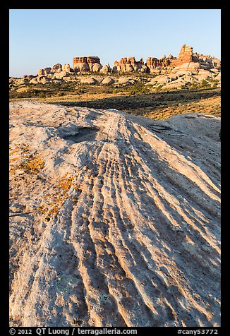 Sandstone swirls and Dollhouse pinnacles. Canyonlands National Park (color)