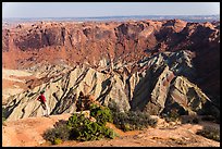 Person looking, Upheaval Dome. Canyonlands National Park, Utah, USA.