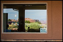 Canyons, Island in the Sky Visitor Center window reflexion. Canyonlands National Park, Utah, USA. (color)