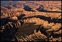 Aerial view of spires and walls, Needles District. Canyonlands National Park, Utah, USA. (color)