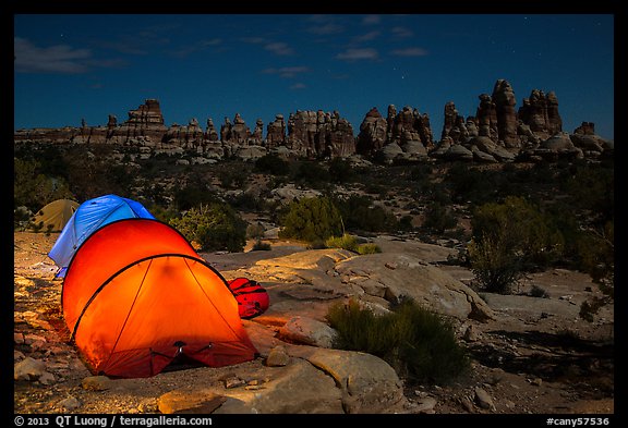 Tents at night in the Dollhouse. Canyonlands National Park (color)