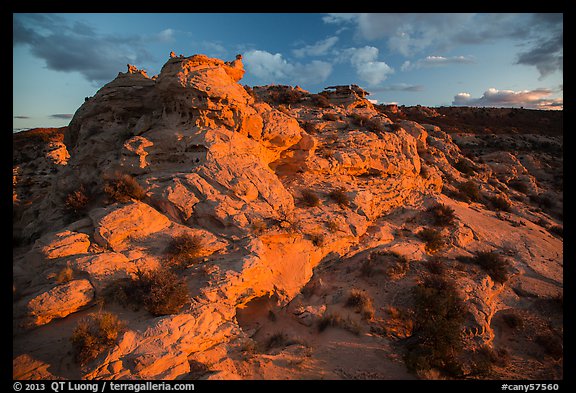 Last light above High Spur slot canyon, Orange Cliffs Unit, Glen Canyon National Recreation Area, Utah. USA (color)