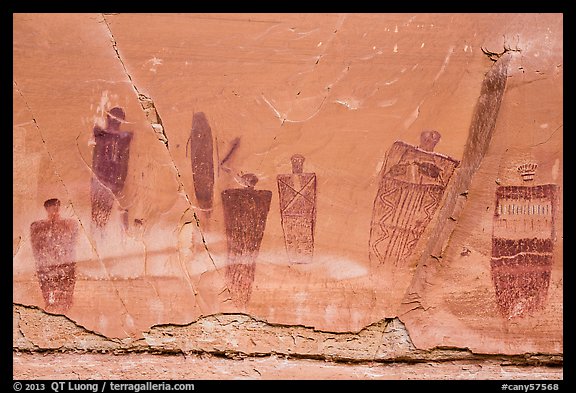 Barrier Canyon Style pictographs, the Great Gallery, Horseshoe Canyon. Canyonlands National Park (color)
