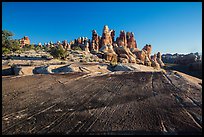 Rock slab and Dollhouse spires. Canyonlands National Park, Utah, USA.