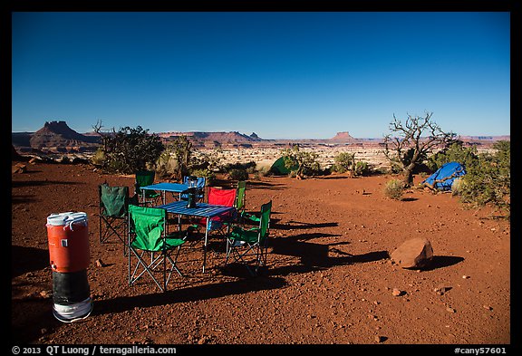 Backcountry camp chairs and tables, Standing Rocks campground. Canyonlands National Park, Utah, USA.