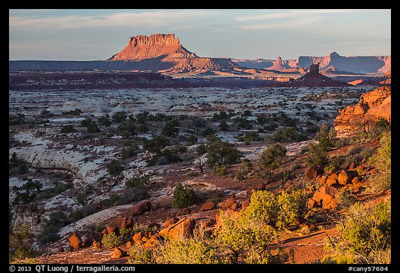 Maze and Elaterite Butte at sunset. Canyonlands National Park, Utah, USA.